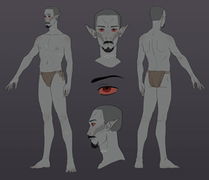 Dren, front and back, shown with no hair and wearing underwear